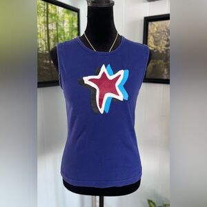 Vintage Retro Red White Blue Star Tank Top Size Small